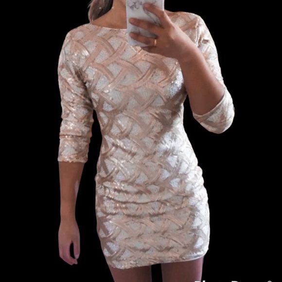 New As U Wish All Over Gold and Cream Sequin Dress Women's Large - Picture 4 of 12